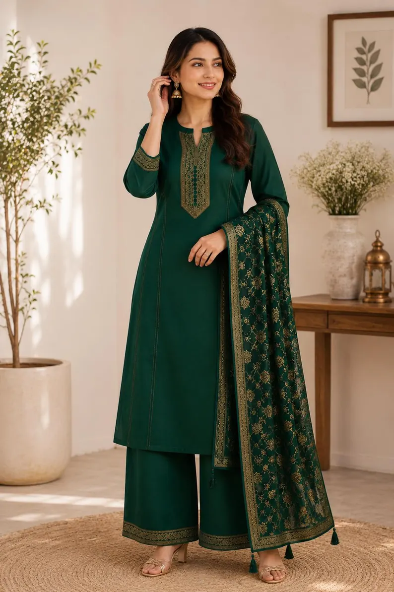 Emerald Green Silk Kurta Set with Dupatta